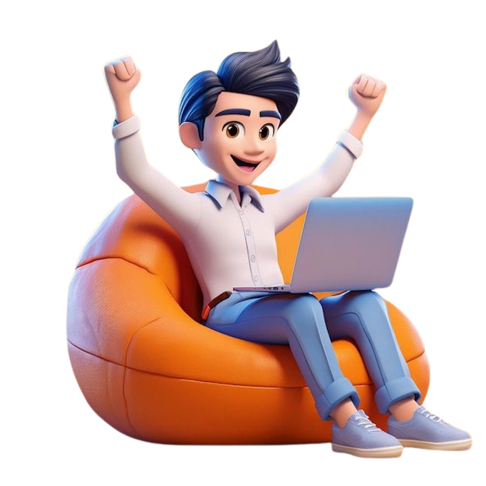 Person on bean bag with laptop